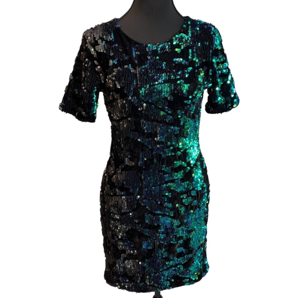 Topshop‎ Teal Green Sequin Velvet Mini Bodycon Party Cocktail Dress Size 6